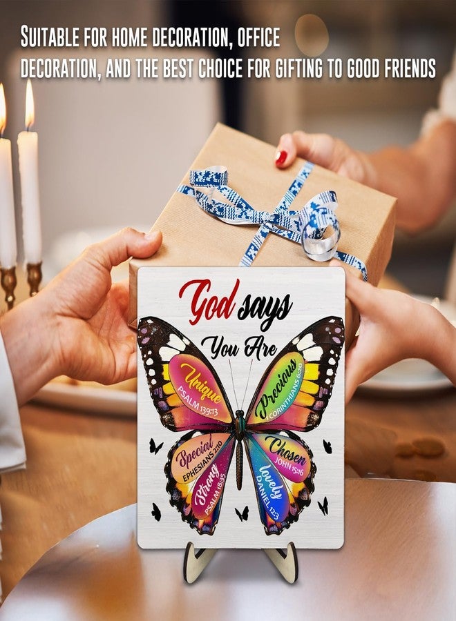 DMADNF Inspirational Bible Verse Wooden Plaque Sign Decor, Christian Gifts Religious Gifts for Women, Christian Home Office Desk Butterfly Decor, God Says You Are Unique (White, 5.9 x 5.9 inches) - Image 4